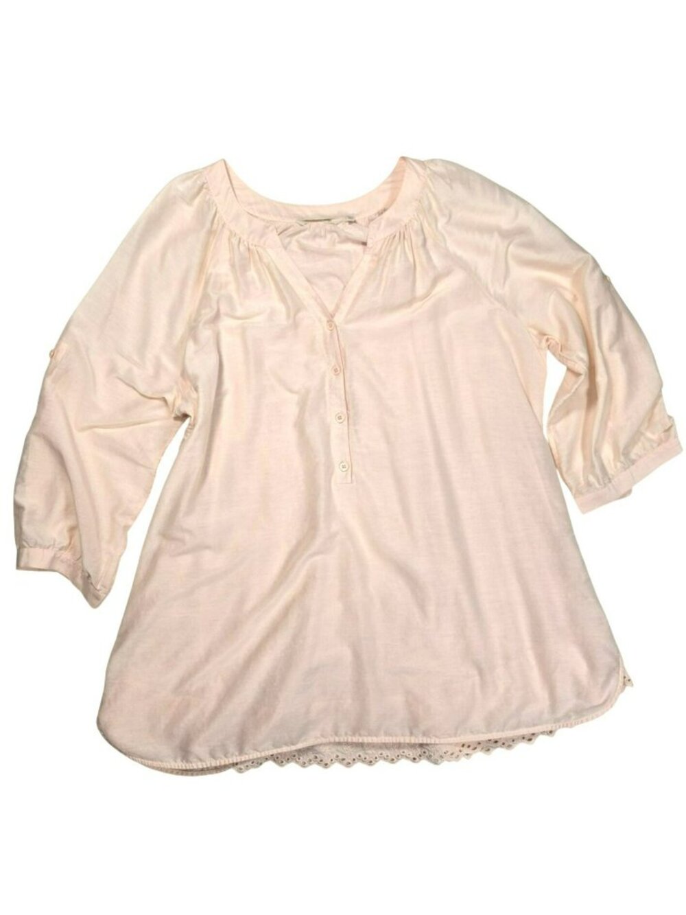 Soft Surroundings Boho Romantic Spring Summer Pink Peach Tunic Sz 1X Embroidery